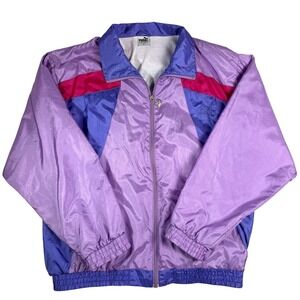 Vintage Puma Track Jacket Colorblock Purple Pink Blue 90s Women Size 6 Retro